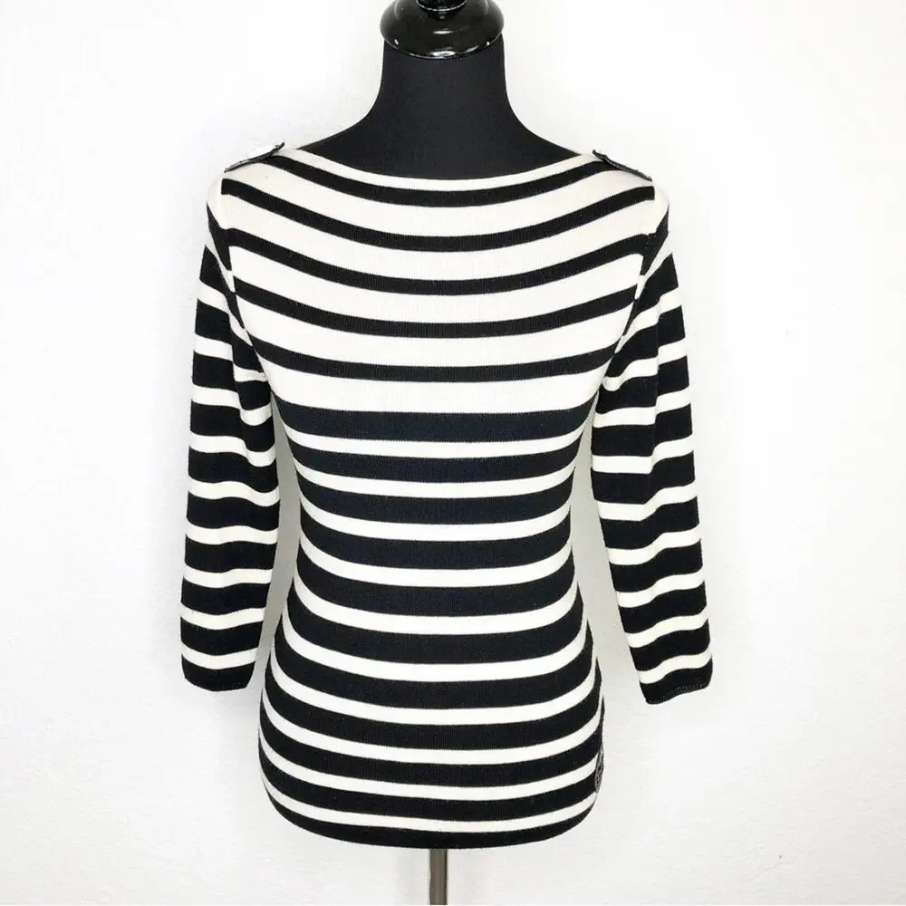 Tory Burch black and cream striped wool sweater size Extra Small